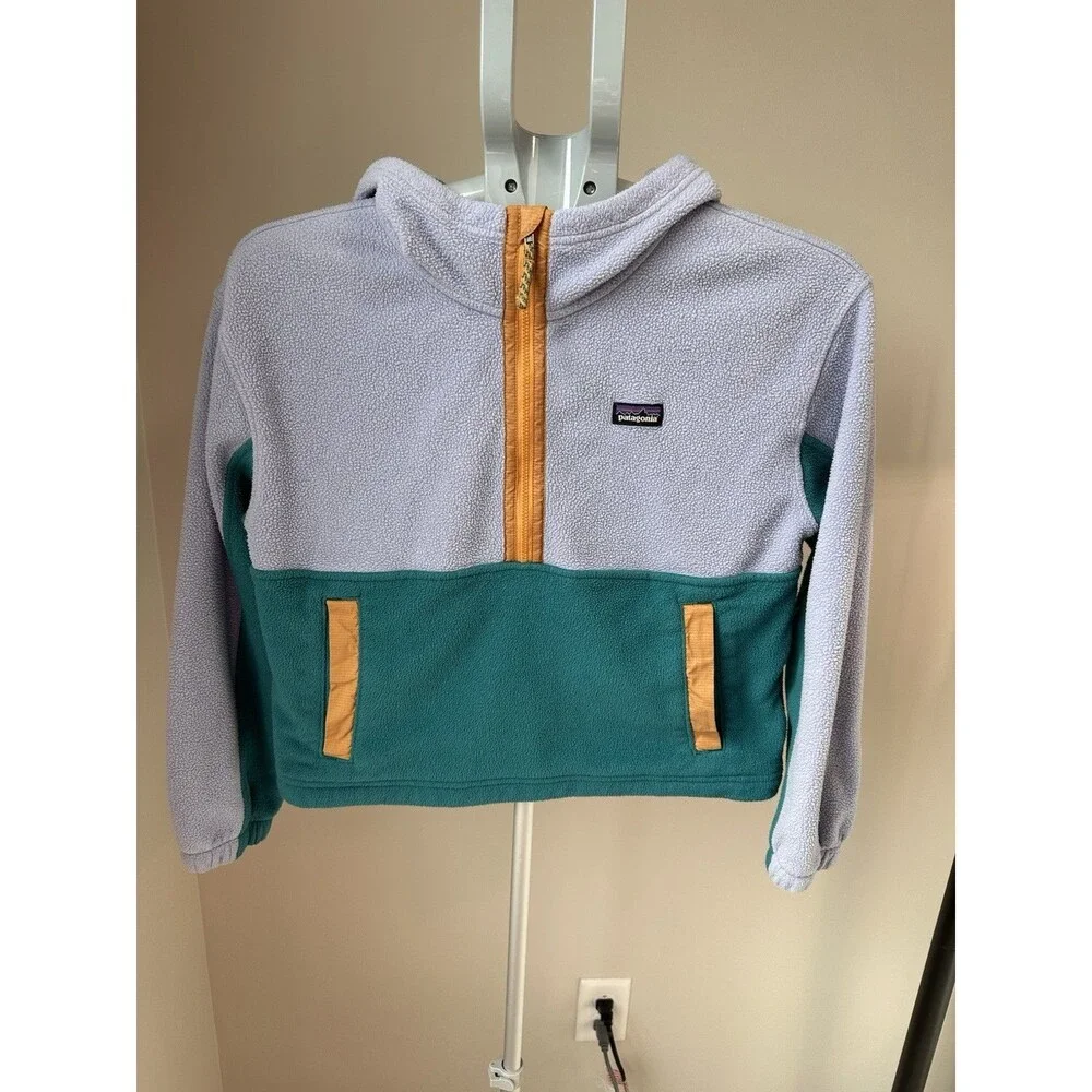 Patagonia Kids Microdini Cropped Hoody Fleece Pullover Colorblock Half Zip XL